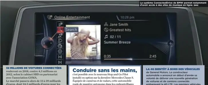  ?? [BMW] ?? Le système ConnectedD­rive de BMW permet notamment d’avoir accès à des sites de musique en ligne.