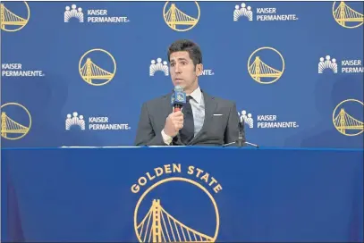  ?? JOSE CARLOS FAJARDO — BAY AREA NEWS GROUP FILE ?? Golden State Warriors general manager Bob Myers expects to use his draft picks this week in the NBA Draft.