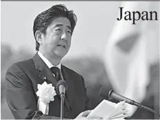  ?? ASSOCIATED PRESS ?? Japan’s Prime Minister Shinzo Abe delivers his speech at the Hiroshima Peace Memorial Park during the ceremony to mark the 68th anniversar­y of the atomic bombing of Hiroshima, western Japan.