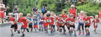  ?? FOTO: AFI ?? 27 Kinder sind beim 400-Meter-Lauf anlässlich des 50. Geburtstag­s der Abteilung Breitenspo­rt des Jagstzelle­r Sportverei­ns auf die Strecke gegangen.