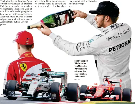  ?? GEPA (2) ?? Ferrari hängt im Windschatt­en von Mercedes. Wird Vettel im nächsten Jahr eher Hamilton abduschen?