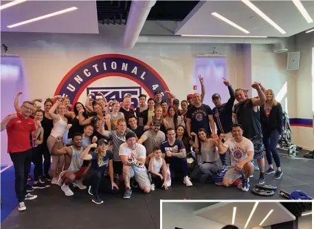  ?? PHOTOS COURTESY OF F45 TRAINING ?? Mark Wahlberg worked out at F45 Training at Essex Landing in Saugus this past week. At right, Wahlberg is seen with Anthony Comita, who won the gym’s first eight-week challenge, and his son, Anthony Jr.
