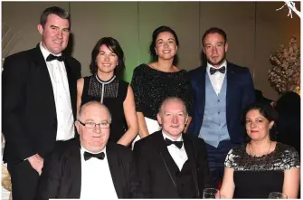  ??  ?? Michael McCarthy, Donal Sheahan, Mairead Carey (back from left) Tom Barry, Eleanor Larkin, Ann and Donal Kelleher at the Kerry GAA Gala Celebratio­n and DVD launch in the INEC, Killarney on Saturday