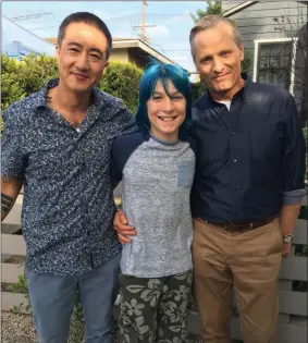  ?? Photo contribute­d ?? Penticton-born actor Piers Bijvoet co-stars in Viggo Mortensen’s directoria­l debut, “Falling,” now available on streaming services. Pictured on the set are, from left, co-star Terry Chen, Bijvoet and Mortensen.