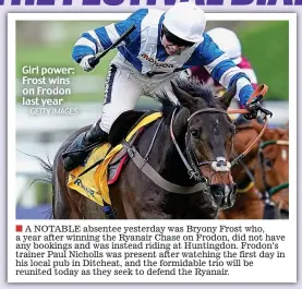  ?? GETTY IMAGES ?? Girl power: Frost wins on Frodon last year