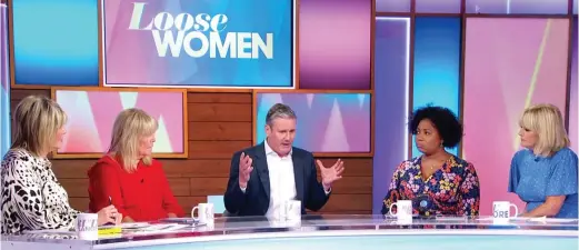  ?? ?? On the defensive: Labour leader Sir Keir Starmer is quizzed over the Beergate scandal by panellists (from left) Ruth Langsford, Linda Robson, Brenda Edwards and Jane Moore on ITV’s Loose Women programme yesterday