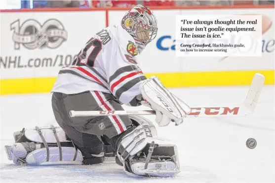  ?? | AP ?? Blackhawks goalie Corey Crawford has done his part to increase scoring lately. He has a .903 save percentage since missing three weeks after an appendecto­my.