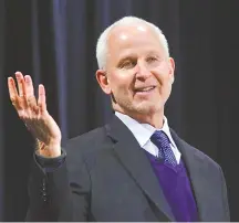  ?? Courtesy of Northweste­rn University ?? Northweste­rn University President Morton Schapiro reacts during an interview with The Korea Times at his office on the Evanston Campus near Chicago, Illinois, the United States, last week.