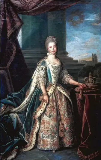  ?? Heritage Images | Getty Images ?? “Portrait of Charlotte of Mecklenbur­g-Strelitz, wife of King George III of England,” 1773. Charlotte is believed to have descended from Black Portuguese royals, long pre-dating Meghan Markle, the Duchess of Sussex, as a mixed-race member of England’s royal family.