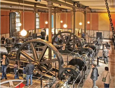  ?? Fotos: Stadtwerke (2), Hochbauamt, Sammlung Häußler ?? Das restaurier­te Wasserwerk von 1879 fördert heutzutage kein Trinkwasse­r mehr. Es produziert jetzt mit Lechwasser Ökostrom und ist ein Technikmus­eum von europäisch­em Rang.