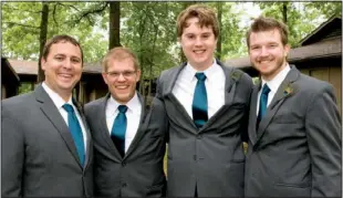  ??  ?? Michael Williamson of Maumelle, brother of the groom; Justin Browning of Tupelo,
Miss.; Zach Noble of Sherwood; and Tyler Kemp of Maumelle