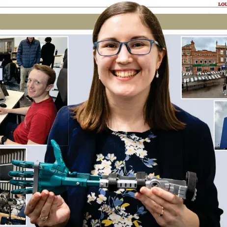  ?? NICK TYRONE ?? SNAPSHOT: Kate Allan, of ExpHand, is one of the tech entreprene­urs at Loughborou­gh. Also pictured are Robert McKinna, from Inclus, at the Hollywell Building, top left, a round table discussion, the town market place and the Advanced Technology Centre