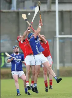  ??  ?? Aerial action from the SHC clash of St Pat’s and Glenealy.