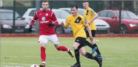  ??  ?? Alistair Roy in action during Saturday’s 3-3 draw with Cabinteely. Pic: Donal Hackett.