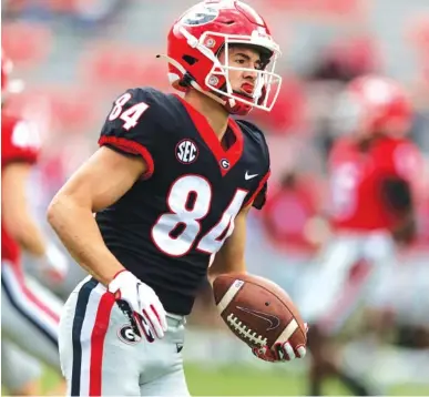  ?? GEORGIA PHOTO BY MACKENZIE MILES ?? Georgia receiver Ladd McConkey, a redshirt freshman from North Murray High School, had four catches for 28 yards during Saturday’s G-Day spring game at Sanford Stadium.