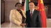  ??  ?? Public Service and Administra­tion Minister Faith Muthambi with Li Song, Charge d’Affaires of the Chinese Embassy in South Africa.