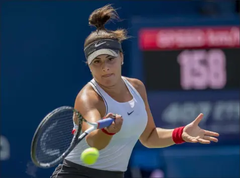  ?? FRANK GUNN — THE ASSOCIATED PRESS ?? Bianca Andreescu hits a forehand to Sofia Kenin during the Rogers Cup on Aug. 10 in Toronto.