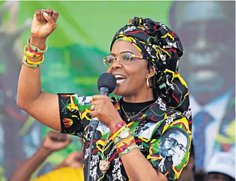  ??  ?? Grace Mugabe, above, could not be found following reports that she attacked a woman who was in a hotel room with her two sons, above left, Robert Jnr and Chatunga Bellarmine