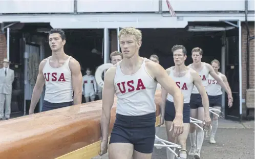  ?? ?? From l-r: Bruce Herbelin-earle as Shorty Hunt, Callum Turner as Joe Rantz, and Wil Coban as Jim Mcmillan in The Boys in the Boat