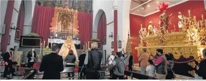  ?? REPORTAJE GRÁFICO: JESÚS JIMÉNEZ / PHOTOGRAPH­ERSSPORTS ?? Las imágenes de María Santísima de la Aurora Coronada y de Nuestro Padre Jesús del Perdón, expuestas en el interior de su templo.