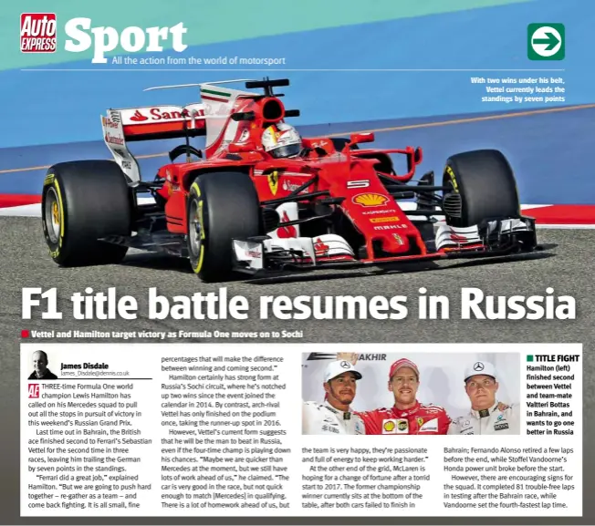  ??  ?? With two wins under his belt, Vettel currently leads the standings by seven points