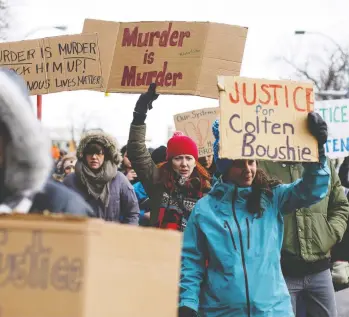  ?? JASON FRANSON / THE CANADIAN PRESS FILES ?? The death of Colten Boushie, a 22-year-old Indigenous man, on a Saskatchew­an farm in 2016 sparked protests.