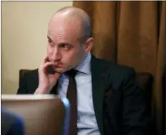  ?? EVAN VUCCI — THE ASSOCIATED PRESS FILE ?? In this file photo White House senior adviser Stephen Miller listens as President Donald Trump speaks during a cabinet meeting at the White House in Washington. Miller indicated Sunday, Feb. 17, on “Fox News Sunday” that Trump is prepared to issue the first veto of his term if Congress votes to disapprove of his declaratio­n of a national emergency along the U.S.-Mexico border.