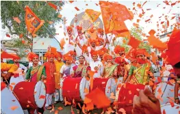  ?? — PTI ?? Members of the Raghuwansh­i Samaj during a procession on the occasion of Ram Navami in Bhopal on Wednesday.