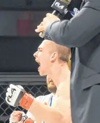  ??  ?? Brady Macdonald from Westville celebrated after his win against Kyle Allain from Charlottet­own.