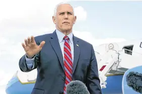  ?? PHOTO: AP/ JACQUELYN MARTIN ?? Heading out: US vicepresid­ent Mike Pence at Andrews Air Force Base as he leaves Washington for the debate.