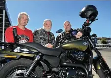  ??  ?? At the launch of the 2018 Cruise for Cancer are (from left) Malcolm Keys, Geoff Dixon and Clint Janke with Clint’s Harley-Davidson Street 500.