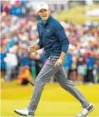  ?? THE ASSOCIATED PRESS ?? Jordan Spieth celebrates his birdie on the 16th hole during the final round of the British Open on Sunday at Royal Birkdale in Southport, England.