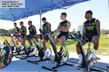  ?? ?? Arsenal players in Dubai in January and, inset, Mikel Arteta