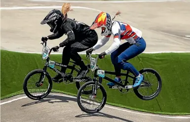  ?? GETTY IMAGES ?? Rebecca Petch, left, in action during the BMX at the Tokyo Olympics.