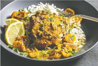  ?? SCOTT SUCHMAN/THE WASHINGTON POST/FOOD STYLING BY LISA CHERKASKY ?? Indulge by Valerie Bertinelli includes this dish featuring chicken and kumquats. “Why can't we indulge every flipping day of our lives?” she asks.