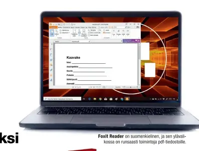  ??  ?? Foxit Reader on suomenkiel­inen, ja sen ylävalikos­sa on runsaasti toimintoja pdf-tiedostoil­le.