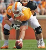  ?? STAFF FILE PHOTO BY C.B. SCHMELTER ?? Tennesee redshirt sophomore Ryan Johnson, shown playing center during the Vols’ spring game, is likely to be at guard this season.