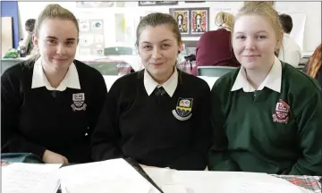  ??  ?? Saoirse Kane, Yasmin Keogh, Lauren Gilroy at Presentati­on College, Bray.