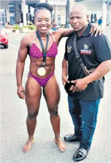  ?? ?? Lindiwe Mchunu and coach Sabelo Nxumalo of Max’s Bodybuildi­ng Team