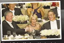  ??  ?? Mayor de Blasio and Gov. Cuomo (above), made nice, but it may have been a blessing that Timothy Cardinal Dolan was between Hillary Clinton and Donald Trump at Thursday’s Alfred E. Smith dinner.