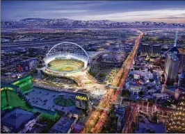  ?? COURTESY ?? A rendering provided by the Oakland A’s shows a view of their proposed new ballpark. Those against giving pro teams incentives cite growing evidence that dollars generated from the new stadium would not be spent at nearby resorts and restaurant­s.