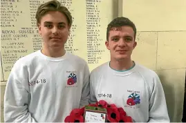  ?? ED SCRAGG/ STUFF ?? Connor Sherry, left, with Zak Blackburn, laid a wreath for greatgrand­father Charles Beddow at the Menin Gate after discoverin­g on his trip to Flanders where he had died.