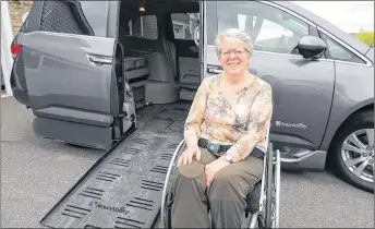  ?? ROSALIE MACEACHERN PHOTO ?? Now that Kathy Scott relies on a wheelchair she has to pay a lot more attention to how to access the places she wants to go but she points out people are very helpful, young people in particular.