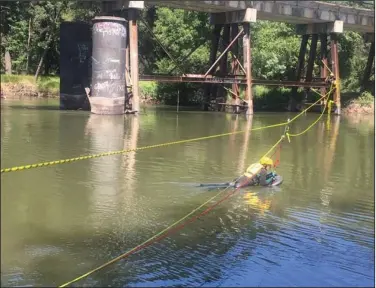  ?? COURTESY PHOTOGRAPH­S BY LODI PROFESSION­AL FIREFIGHTE­RS ?? Lodi firefighte­rs hold water rescue drills on the Mokelumne River on Monday.