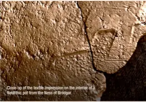  ?? ?? Close-up of the textile impression on the interior of a Neolithic pot from the Ness of Brodgar.