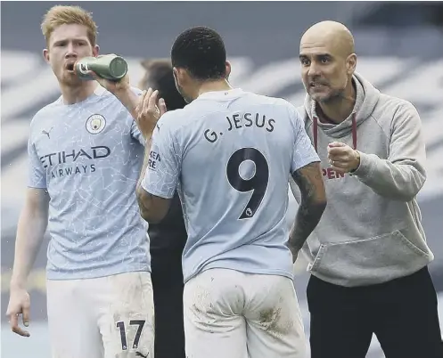  ??  ?? 0 Manchester City boss Pep Guardiola is pleased with his team’s winning form as he chases four trophies but knows things can change