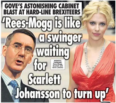  ??  ?? WISHFUL THINKING: Rees-Mogg, Scarlett and Gove ( below)