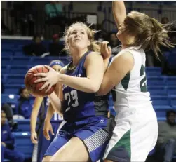  ?? FILE PHOTO ?? Jessievill­e’s Kellie Lampo, No. 23, goes up for a basket as Little Rock Christian’s Claire Newton defends during the Spa City Shootout on Dec. 28 at Bank of the Ozarks Arena.