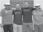  ?? COURTESY OF CHRIS SAUTER ?? The Watterson coaching staff shows off G-force garb in support of ALS patient Graham Harden. From left are Chris Sauter, Shane Healey, Chris Cousins and Raymond Finnegan Jr.