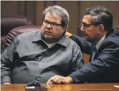  ?? AP ?? Jason Dalton talks to his defence attorney Eusebio Solis moments before pleading guilty to all charges at the Kalamazoo County Courthouse in Michigan